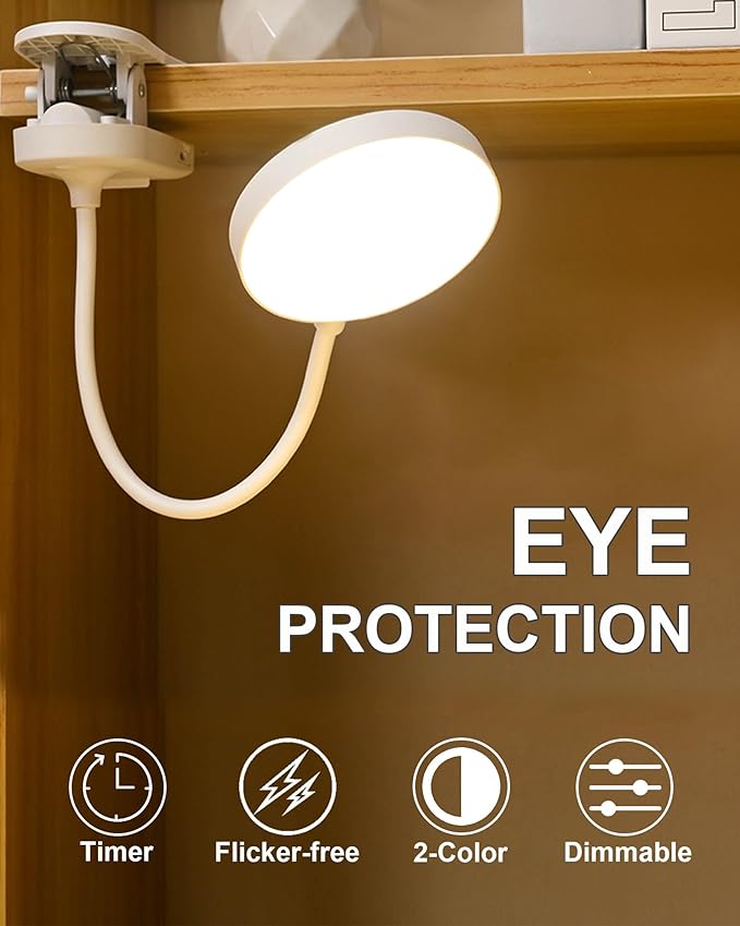 SZOKLED Red Light Reading Lights for Books in Bed, Clip on Lamp with Timer & Dimmable, Rechargeable Eye Care Night Light for Bedroom, Desk, Laptop, Headboard
