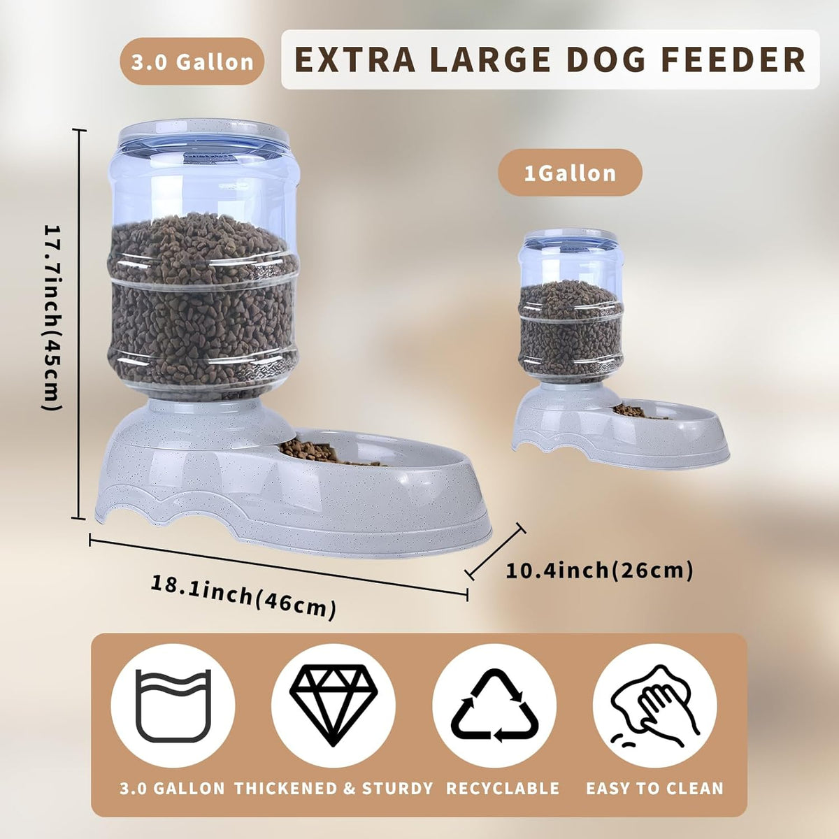Automatic Dog Feeders,3 Gallon Capacity Gravity Food Dispenser for Large Dogs,Automatic Dog Feeder Large Breed, Pet Feeder Station Food Dispenser