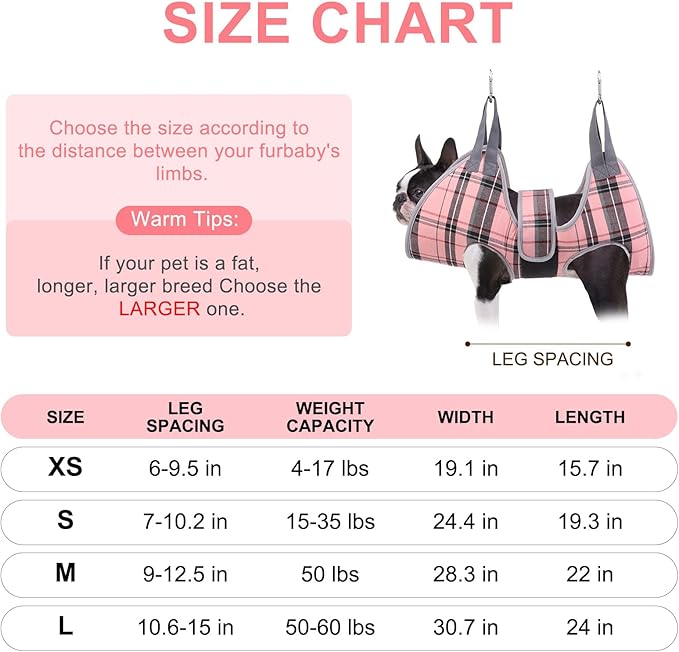 BEAUTYZOO Dog Grooming Hammock, Medium Dog Sling for Nail Trimming, Dog Hanging Harness for Claw Care with Thick Fabric Neck Support Wide Strap Restraint Cat Grooming Hammock, Pink L