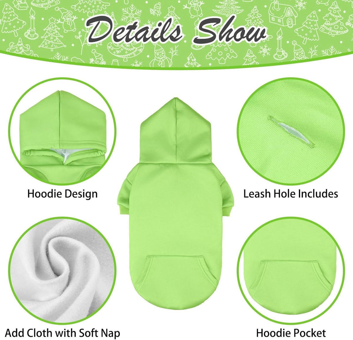 KOOLTAIL Basic Dog Hoodie - Soft & Warm Dog Hoodie Sweater with Leash Hole and Pocket, Dog Winter Coat, Cold Weather Clothes Sweatshirt for Small Medium Large Dogs Puppy Cat Boys Girls Green M