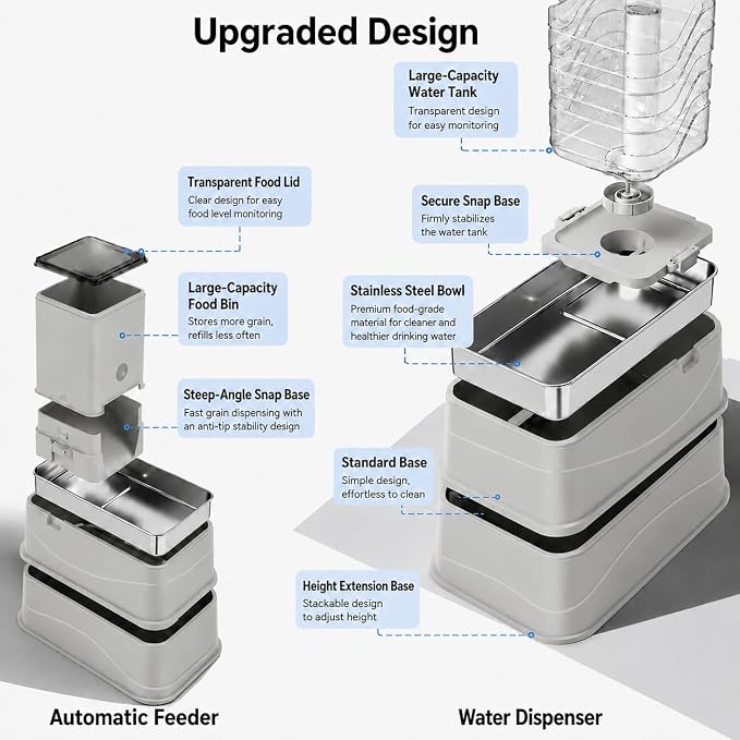 Marchul 1.1Gallon Elevated Dog Feeder and Water Dispenser, Adjustable Gravity Pet Feeder and Water Set with Stainless Steel Bowls, Designed to Protect Dog‘s Neck, Joints, Perfect for Cats and Dogs(4L)
