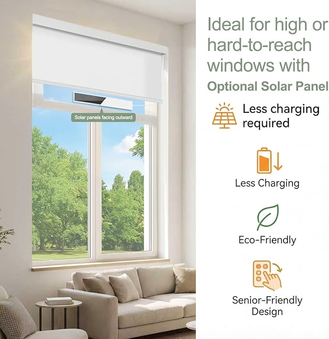 Tipiace Motorized Blinds with Remote Window Roller Shade Wireless Rechargeable