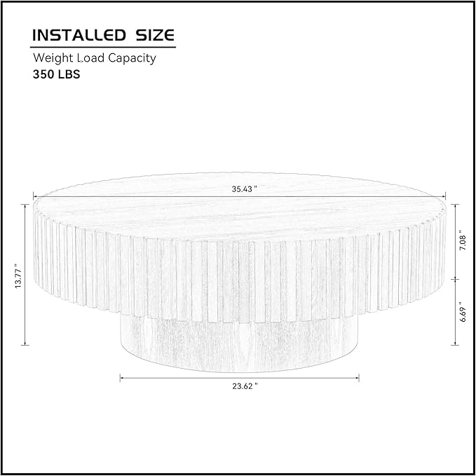 35.43''/90CM Round Wood Coffee Table for Living Room, Modern Handcraft Drum Tea Table, Circle Wooden Coffee Table for Small Space Apartment(Black, Ø35.43 x 13.77)