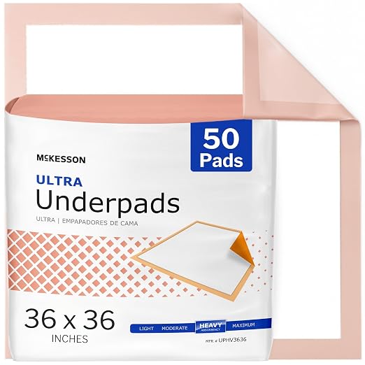 McKesson Underpads Bed Pads, Elderly, Heavy Absorbency, 36 x 36 in, 50 ct | Baby Changing, Pee Pads, Adult Incontinence Bed Pads, Chux