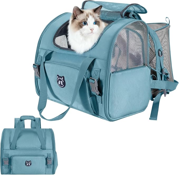 Expandable Cat Carrier Backpack for Large Cats - Airline Approved Pet Carrier Backpack for Small Dogs, Hiking & Travel, Waterproof with Breathable Mesh, 14lbs Capacity (Polar Blue, Standard)