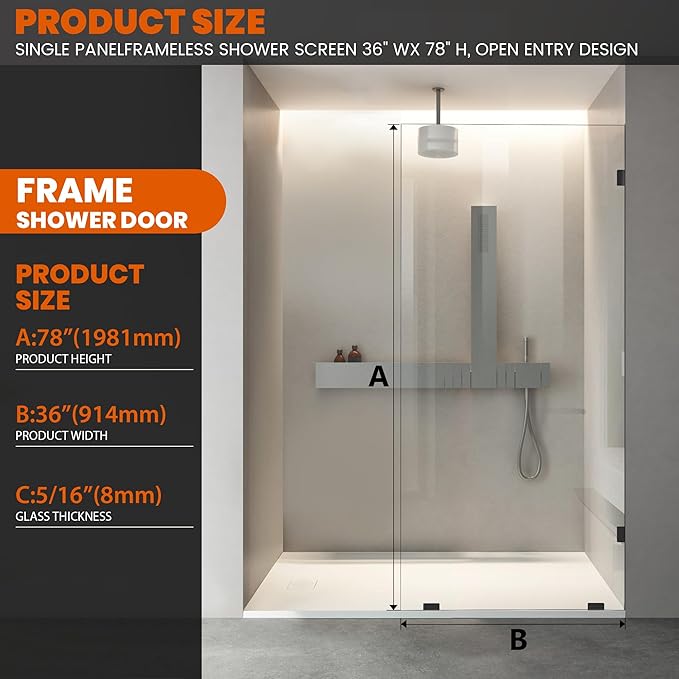Bathroom Shower Glass Door 36 * 78"