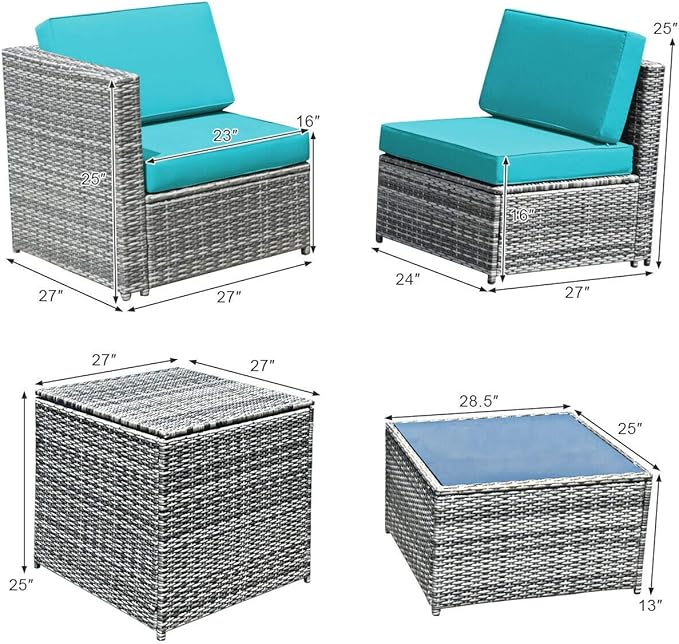 HAPPYGRILL 8-Pieces Patio Furniture Set Outdoor Rattan Conversation Set with Storage Box Sectional Wicker Sofa Set with Coffee Table and Cushions for Garden Backyard