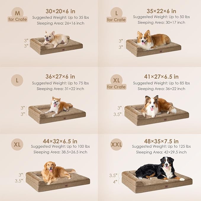 EHEYCIGA Memory Foam Dog Bed Large Size Dogs, Orthopedic Dog Bed Large with Washable Removable Cover, Waterproof Pet Sofa Couch with Nonskid Bottom, 36x27x6, Camel | Washable Removable Cover, Waterproof Flat Pet Sofa Couch with Nonskid Bottom, 36x27x6