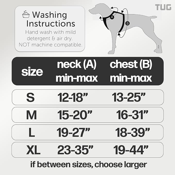 TUG No-Pull Dog Harness, 2 Leash Clips + Padded Handle (Medium, Black) | Water-Resistant Padded Interior | No-Pull Front Clip | Padded Back Handle | Adjustable Straps