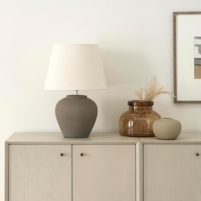 Nourison Home 20" Brown Ceramic Pot Table Lamp for Bedroom, Living Room, Console, Entryway