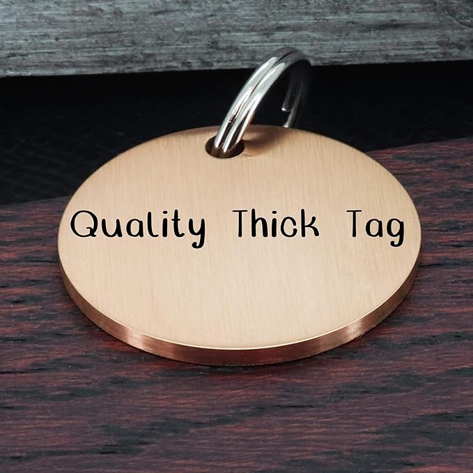 Ultra Joys Cat ID Tag Personalized Pet Tags, Durable Stainless Steel Small Pet Mini Dog Cat Tag Lightweight -Round Tag in Rose Gold