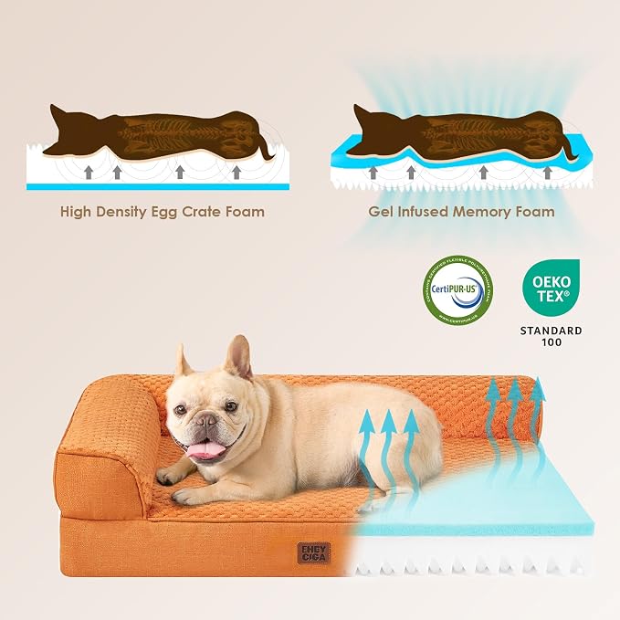 EHEYCIGA Orthopedic Dog Bed Medium Size, Memory Foam Dog Bed, Pumpkin | Small Dog Sofa with Washable Removable Cover, Waterproof Pet Couch for Crate with Nonskid Bottom, 30x20x6
