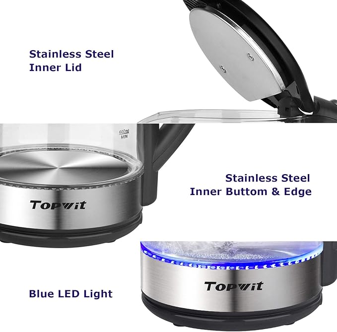 TOPWIT Electric Kettle Glass Hot Water Kettle, 2.0L Water Warmer, BPA-Free