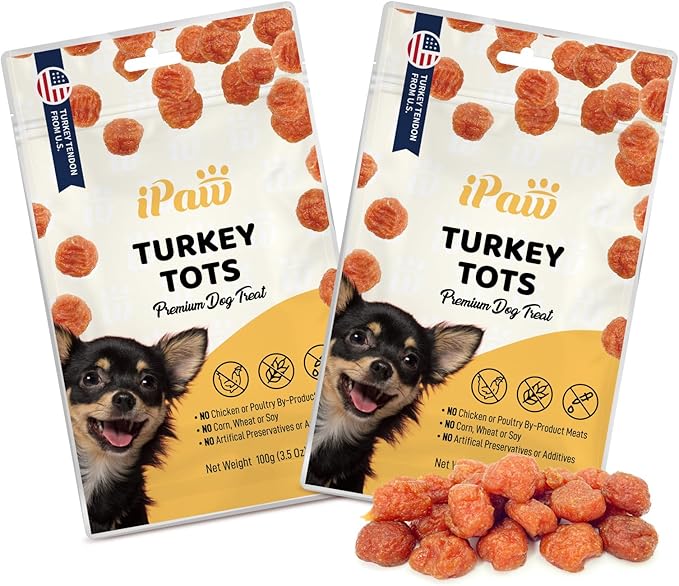 iPaw Turkey Tots Dog Treats for Puppy Training, All Natural Human Grade Dog Treat, US Sourced Raw Material, Hypoallergenic, Easy to Digest (Turkey Tots), 2 Packs