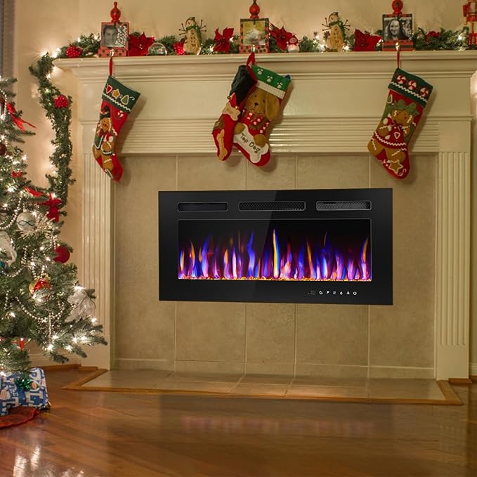 36" Electric Fireplace Wall Mounted and Recessed