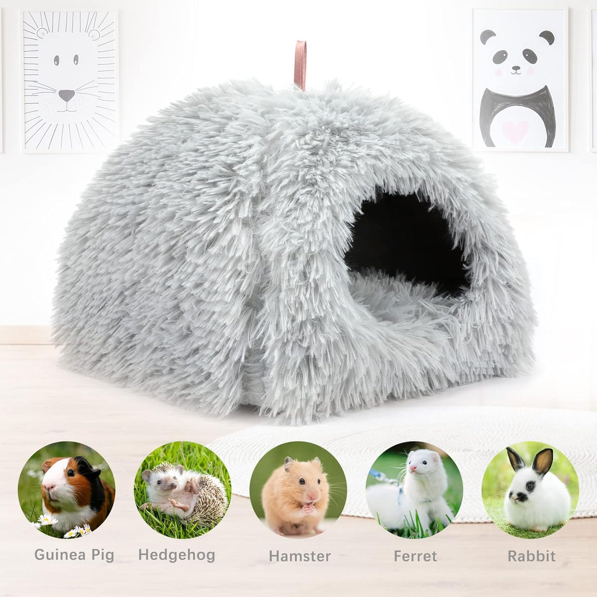YUEPET Guinea Pig Bed Plush Calming Hideout, Warm Rabbit Hide for Hamsters Hedgehogs Ferrets Dwarf Rabbits and Other Small Animals(Grey)