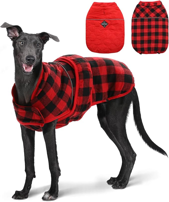 PAWZ Road Dog Winter Coat with 5 Layers Warm Material, Reversible Dog Clothes with 2 Sides, Dog Jacket Outdoor Water Repellent, (Red Plaid 3XL)