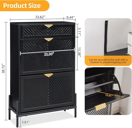 Shoe Cabinet Storage with 2 Flip Drawers, Narrow Hidden Shoes Organizer Cabinet