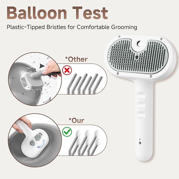 Pet Steam Brush for Dog & Cat - 3-in-1 Steam Grooming Brush for Shedding & Hair Removal - Self Cleaning Spray Comb with Mist for Long Haired Pets, Grey