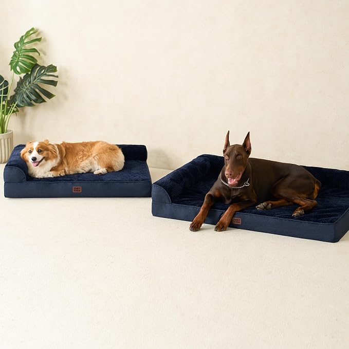 EHEYCIGA Orthopedic Dog Bed Medium Size, Memory Foam Dog Bed, Navy Blue | Small Dog Sofa with Washable Removable Cover, Waterproof Pet Couch for Crate with Nonskid Bottom, 30x20x6