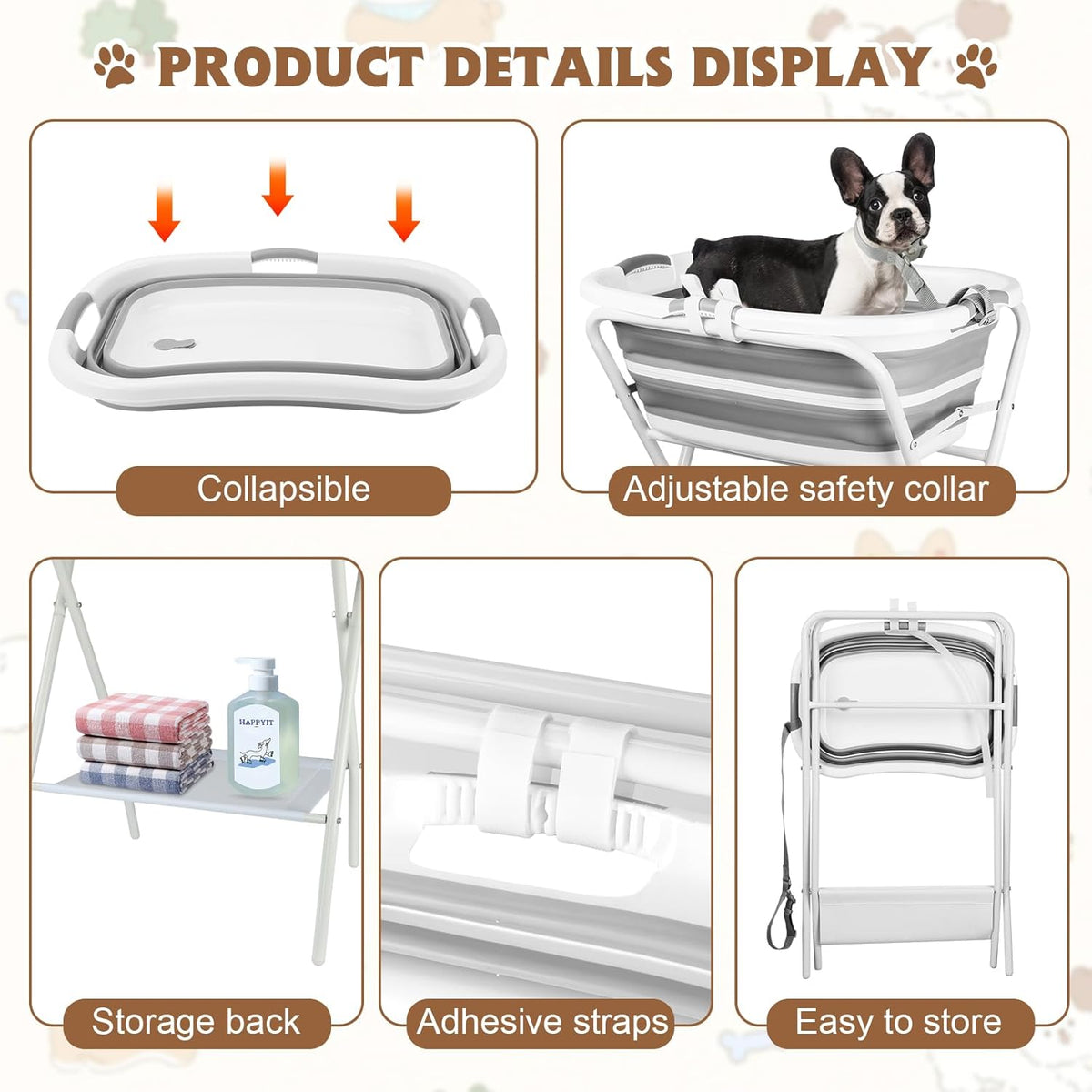 YUEPET Elevated Collapsible Dog Bathtub, Portable Shower Tub with Safety Collar, Foldable Dog Washing Station for Bathing and Grooming for Puppies Medium Dogs Cats Pets