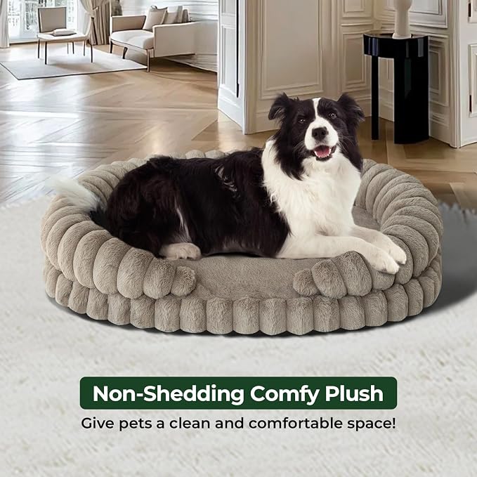 BALANCE Calming Dog Bed for Large Sized Dogs, 36 Inches Oval Washable Pet Bed with Sides, Orthopedic Pet Couch Sofa with Non-Slip Bottom, Oatmeal