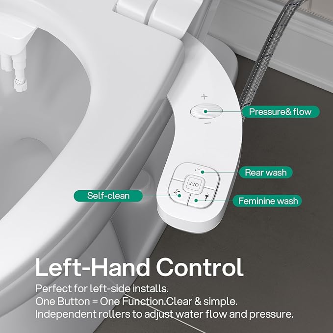 hansrapo Left-Hand Bidet Attachment– Non-Electric Dual Nozzle