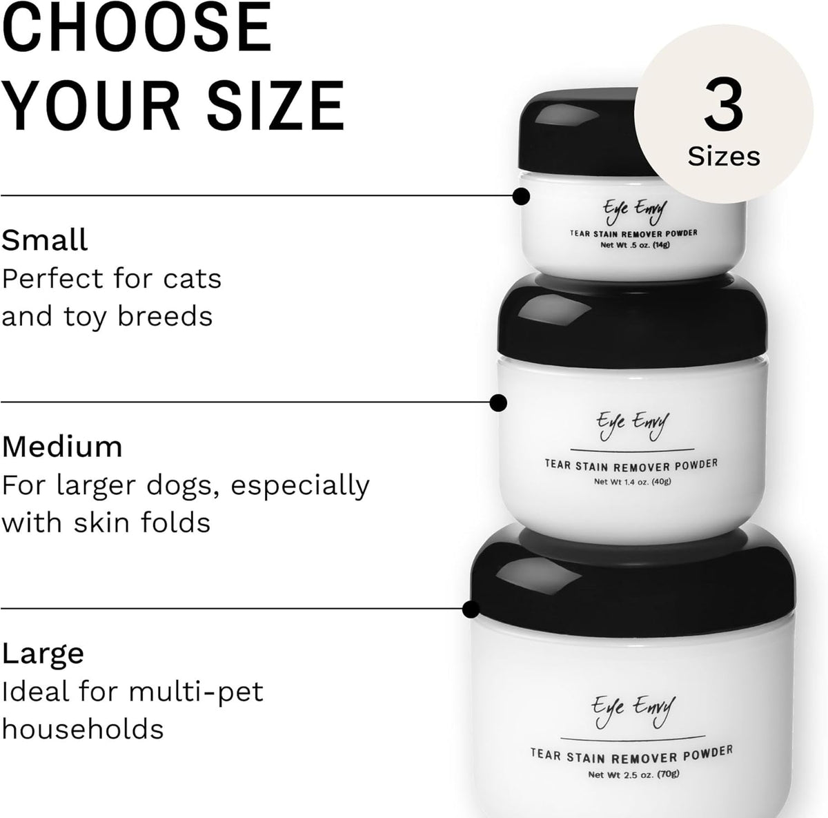 Eye Envy Tear Stain Remover Powder for Dogs and Cats. 100% Natural, Safe. Apply Around Eyes. Absorbs and Repels Tears. Keeps Area Dry. Treats The Cause of Staining. Made in The USA (1.4 oz)