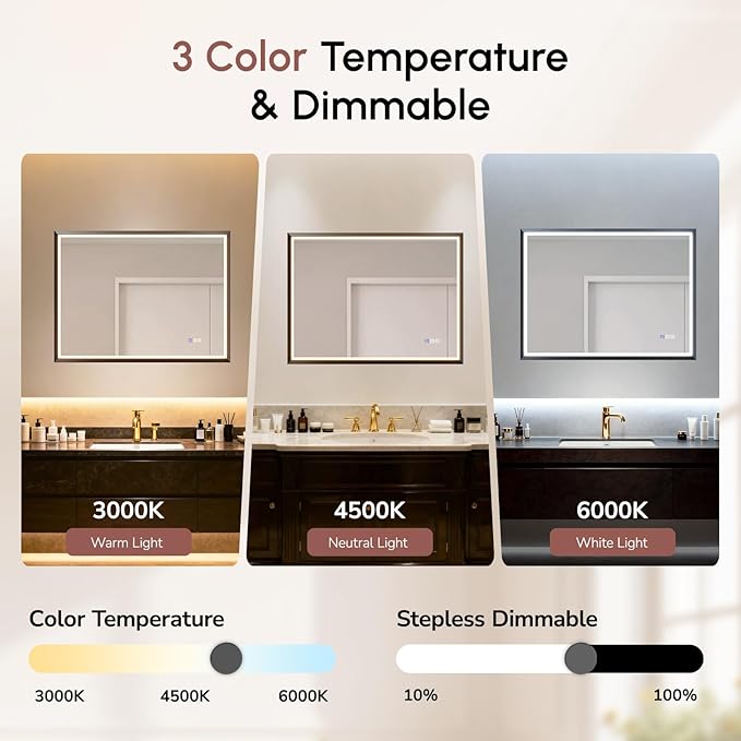 USHOWER 40X30 LED Bathroom Mirror