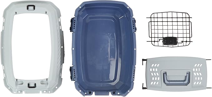 Amazon Basics 2-Door Top-Load Hard-Sided Cat Pet Travel Carrier, 19.0" L x 12.6" W x 10.0" H, Gray & Blue