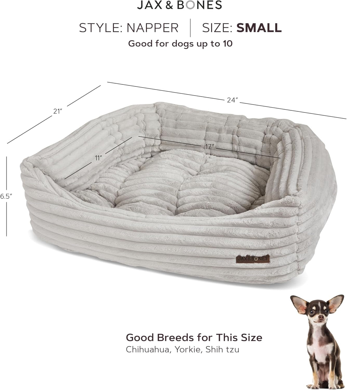 Jax & Bones Dog Napper - Luna Grey Machine Washable Bed for Dogs - Extra Heavy Duty Bolstered Sides - Small Grey Dog Mat | 24 x 21 Inches