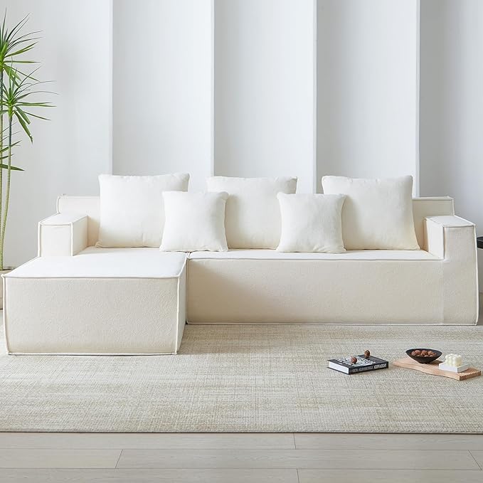 101" L-Shaped Couch for Living Room,Modular Sectional Cloud Couch,Boneless Sofa in A Box,Upholstered Couches for Bedroom,White Sofa with Oversized Chaise