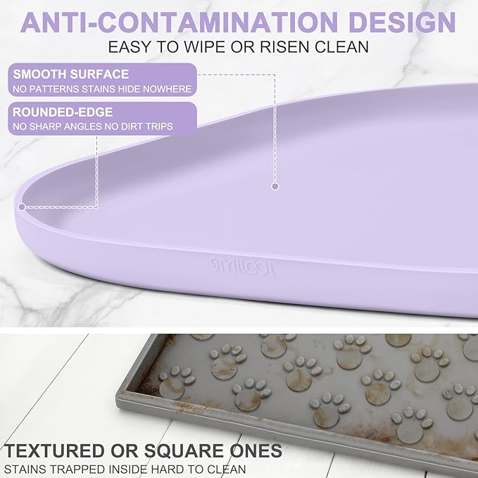 SMILOOL Waterproof Silicone Pet Food Mat with Raised Edge for Dog & Cat | 12" x 12" Non-Slip Small Pet Feeding Mats with Lip for Food & Water Bowl, Food Grade, Easy Cleaning, Light Purple
