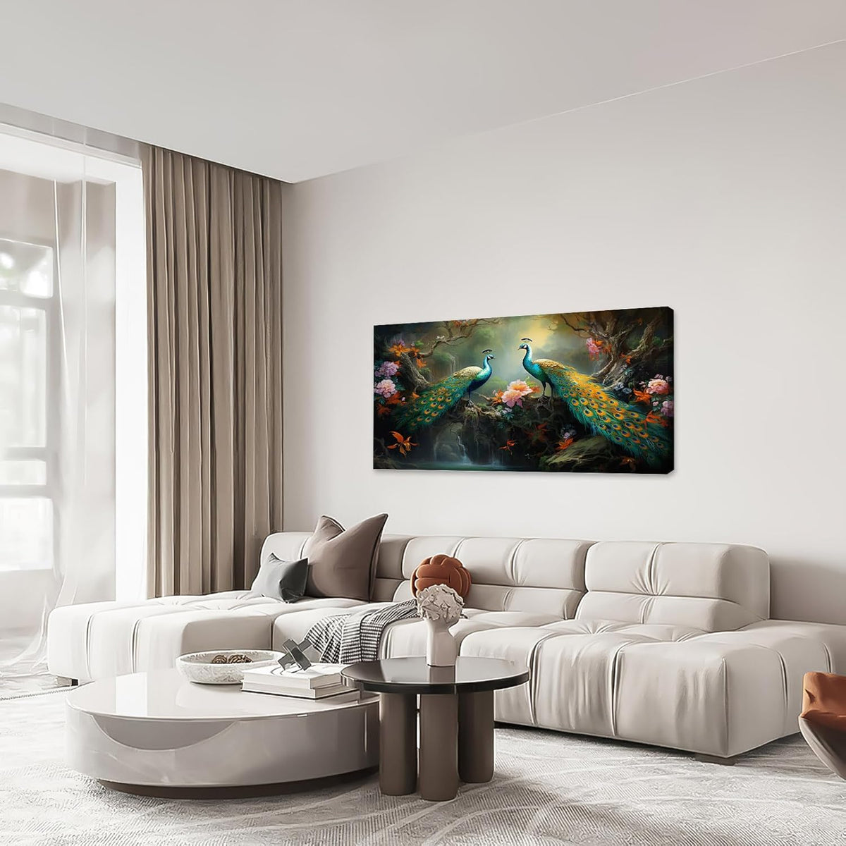 Large Peacock Wall Art Aesthetic Bird Canvas Living Room Pictures Framed Prints Floral Modern Wall Decor Painting Artwork for Bedroom Dining Office Home 60"x30"