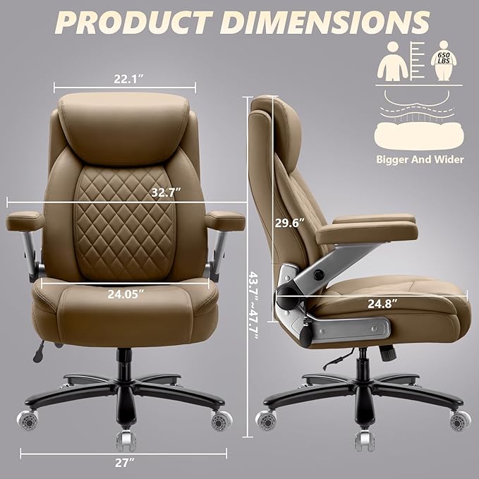 650LBS Large Heavy Duty Office Chair with 5D Flip Arms,Comfy Big and Tall Executive Office Desk Chair with Pocket Spring Cushion,High Back Computer Chair with Lumbar Support,Dual Rubber Wheel