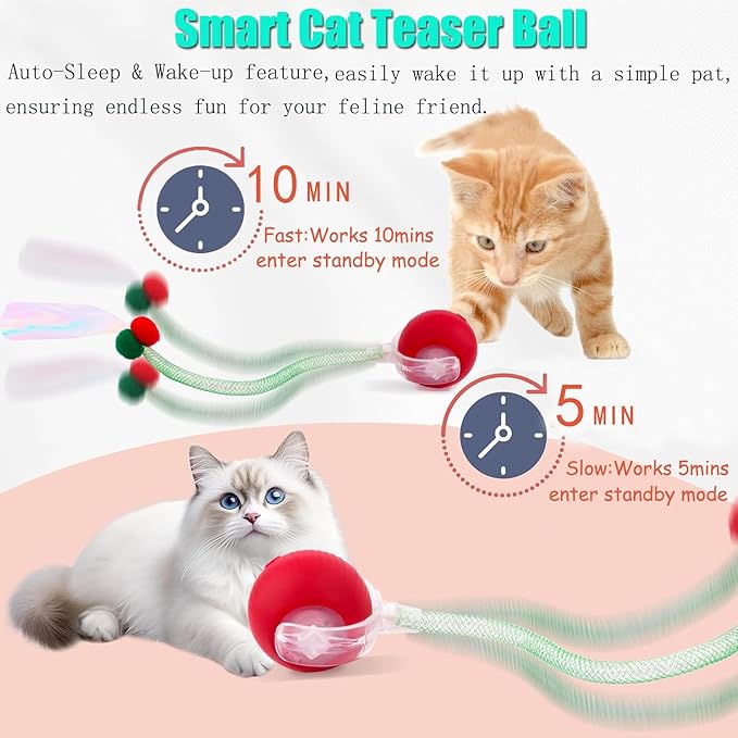 Speed 2.0 Tail Interactive Cat Toys for Indoor Cats, Chirping & Motion Activate Cat Toy, Smart Kitten Rolling Ball Moving Ball Toys, Rechargeable Dog Cat Bal l for Enrichment Exercise (New Blue)