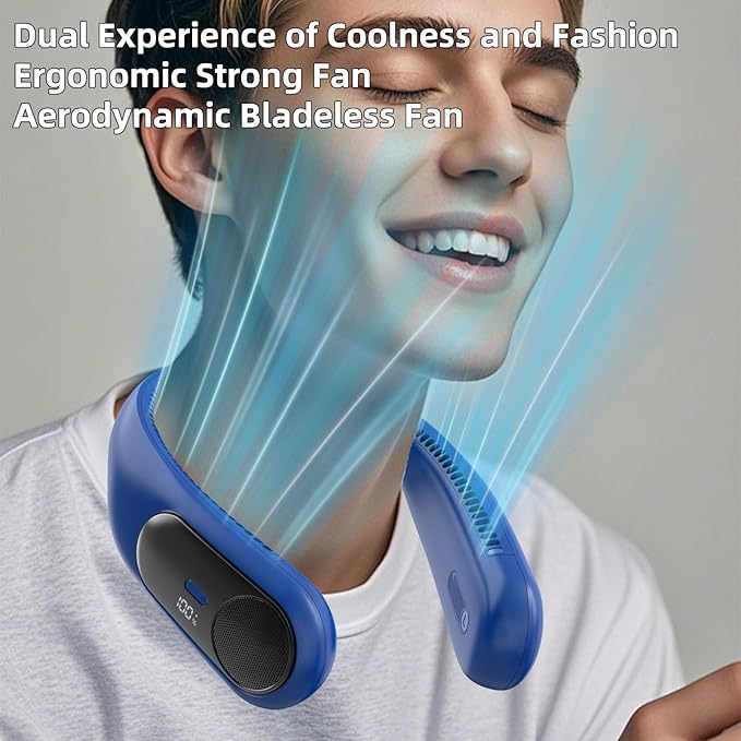 Portable Neck Fan, Personal Wearable Bladeless Fan, LED Display, 6000mAh USB