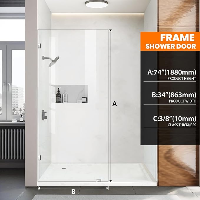 Bathroom Shower Glass Door 34 * 74"