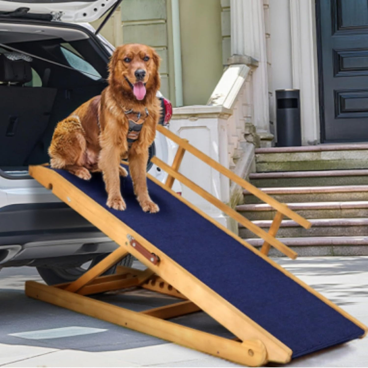 Dog Ramp for Beds, Cars, Couches, Dog Steps Anti-Slip Surface, Dogs Ramps for Old Small Pet,High Traction with Platform, 7 Adjustable Heights 16" to 27" Up, Portable Stairs Design for Dogs, 45.3" Long