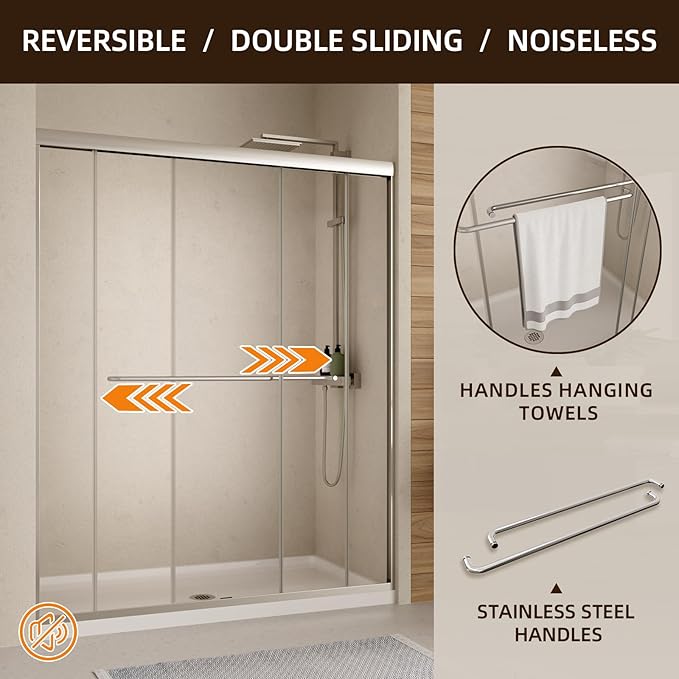 Shower Door, 44-48" W x 70" H Semi-Frameless Double Sliding Shower Doors