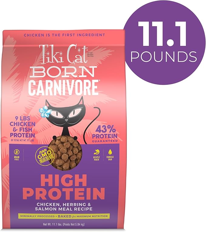 Tiki Cat Born Carnivore High Protein Dry Cat Food, Chicken, Herring & Salmon Meal, 11.1 lbs. Bag