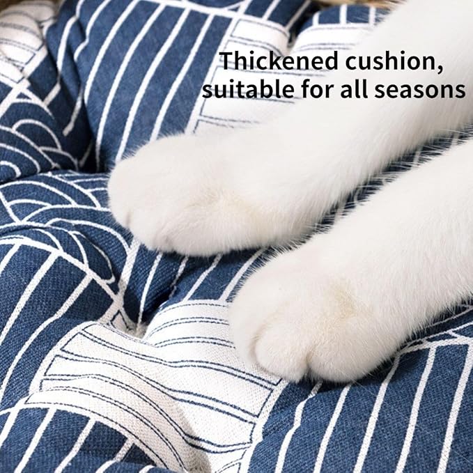 Cat Bed, Straw Woven Cat Baskets Bed, Round Wicker Cat Basket Nest, Non-Slip Cozy Kitten Bed for Cats Small Dog (with Cushion,Medium)