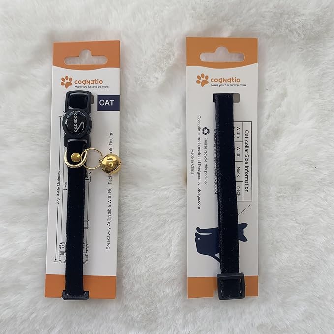 Safety Quick Release Cat Collars,Double Velvet with Bell Available in a Range Colors,Perfect for Your Kitty, Adjustable 20-30 cm (20-30cm, Black)