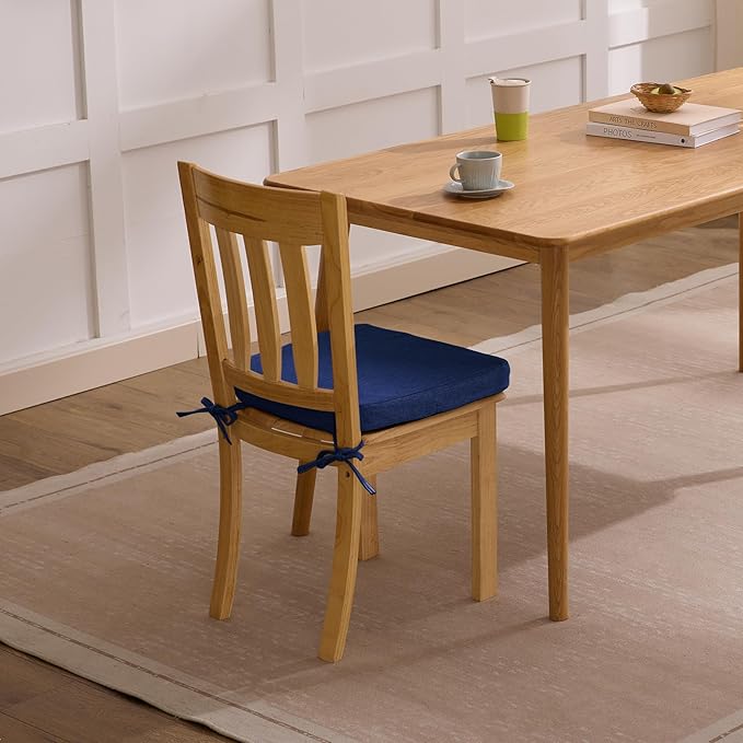 Ruqmuis Chair Cushions for Dining Chairs, 2" Thick Seat Cushions for Kitchen Chairs, D-Shaped Chair Pads with Washable Cover, Ties and Non Slip Backing, 17'' x 16'', Set of 6, Blue