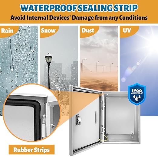 Outdoor Electrical Box 20 x 12 x 10''D NEMA 4X Enclosure Steel Box, Waterproof