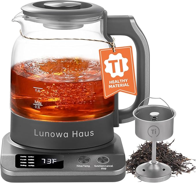 Rufus Titanium & Glass Electric Tea Kettle Tea Maker