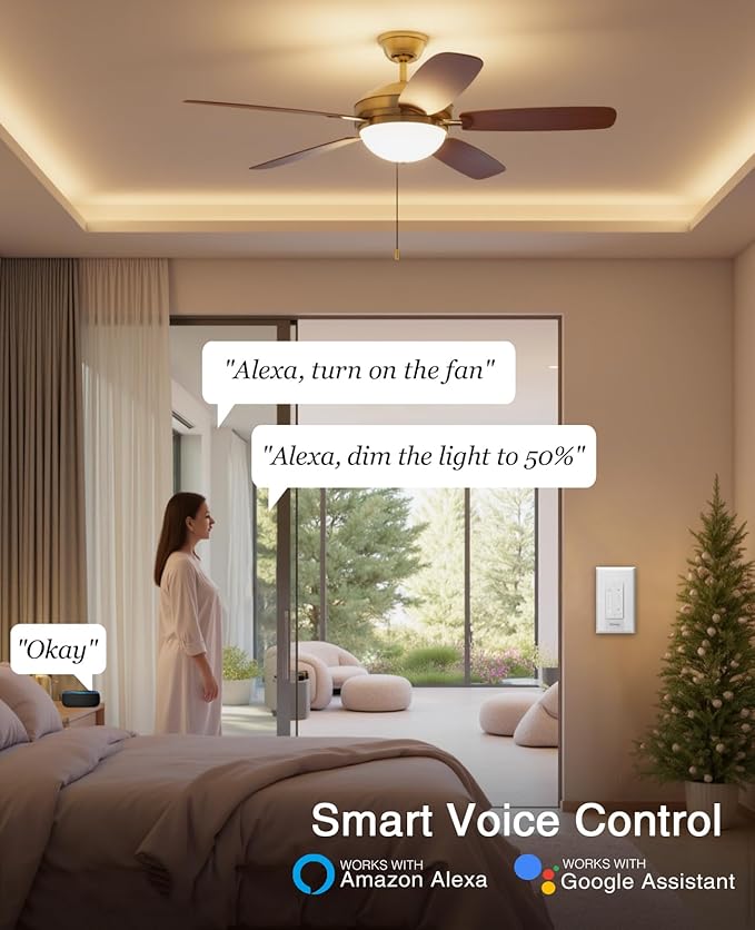 GHome Smart Dimmer Switch with 4-Speed Ceiling Fan Control, Ceiling Fan and