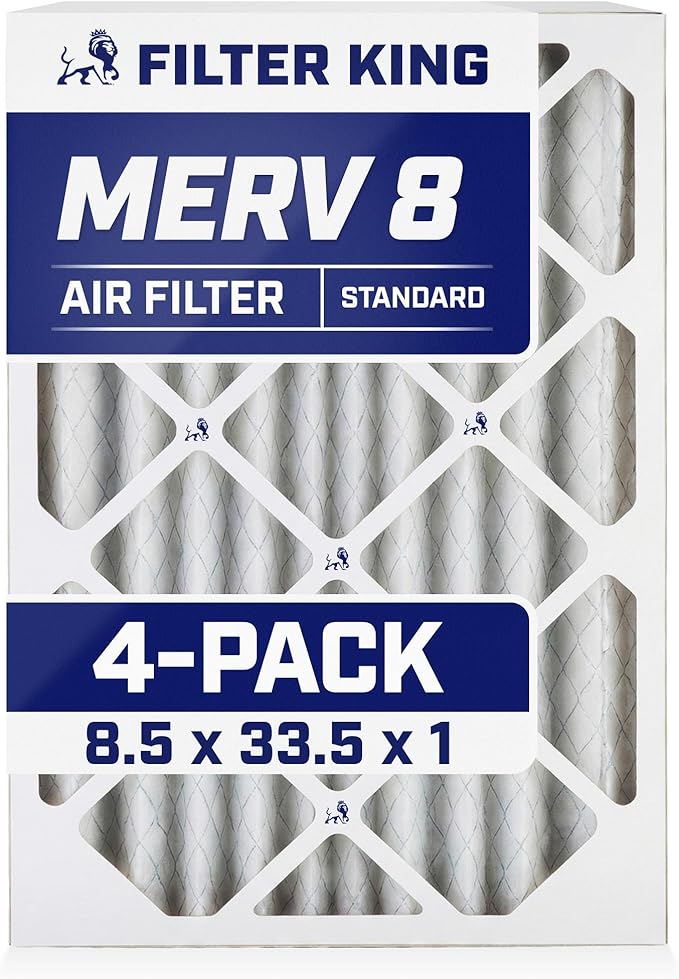 Filter King 8.5x33.5x1 Air Filter | 4-PACK | MERV 8 HVAC Pleated A/C Furnace