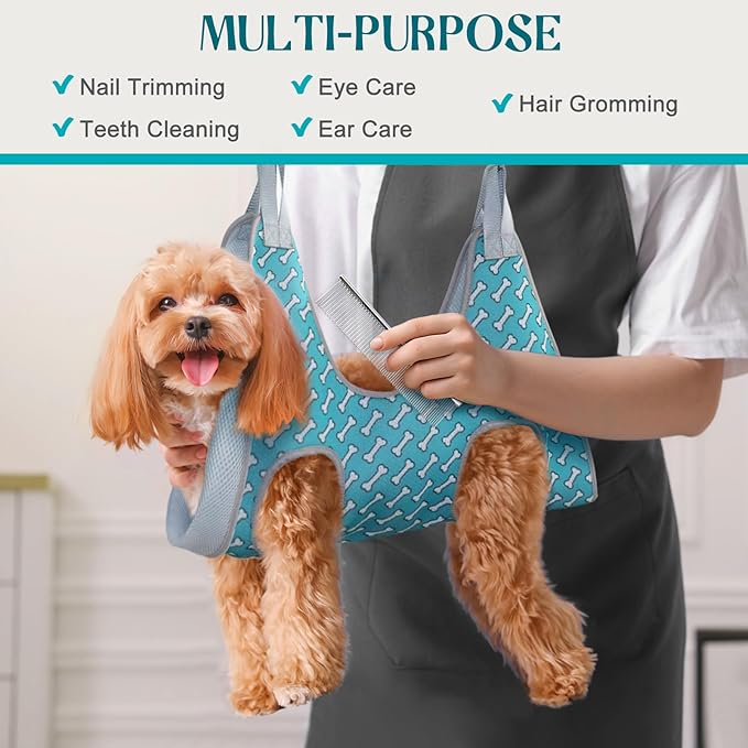 Supet Dog Grooming Hammock Harness for Dogs Cats, Relaxation Pet Nail Clipper Hammock, Restraint Dog & Medium Animal Leashes Sling for Groomingk for Nail Trimming (Coral Blue, M)