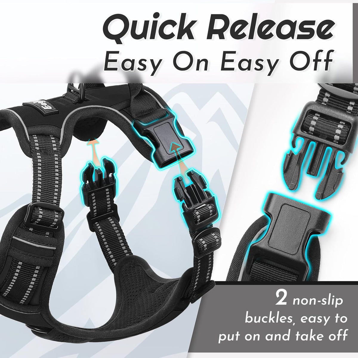 Eagloo Dog Harness Small Sized Dog, No Pull Service Vest with Reflective Strips and Control Handle, Adjustable and Comfortable for Easy Walking, No Choke Pet Harness with 2 Metal Rings, Black, S